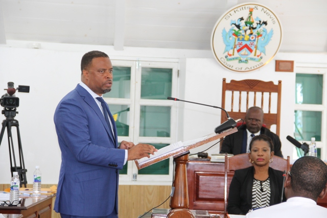 Hon. Mark Brantley, Deputy Premier of Nevis and Minister of Tourism in the Nevis Island Administration delivering his presentation at the Nevis Island Assembly during the 2017 Budget debate on December 02, 2016
